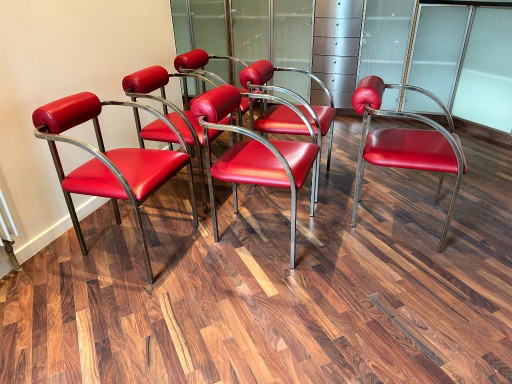 Belgochrom Fiesta dining chairs – red cow leather - 6 pieces – eetkamerstoelen, Metal (photo 2 of 11)
