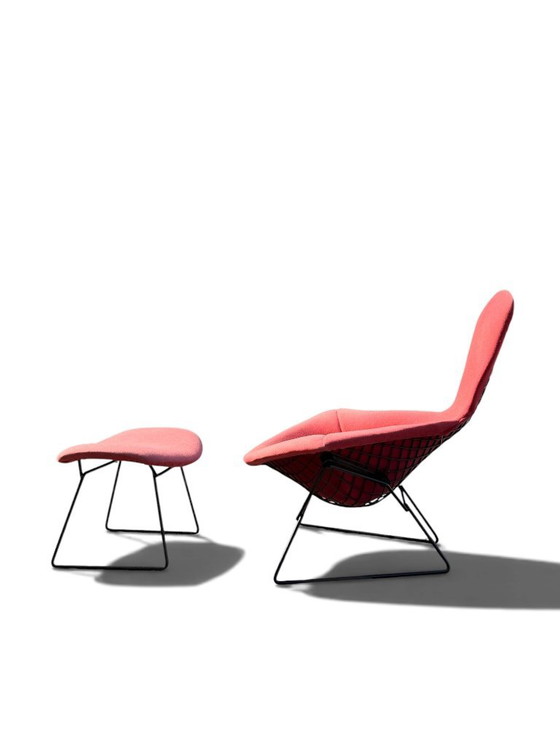 Autentica poltrona e poggiapiedi "Bird" di Harry Bertoia per Knoll - Acciaio nero e rosa sbiadito (photo 4 of 12)