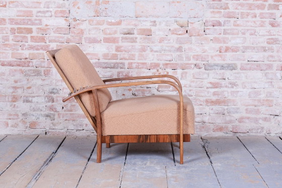 Restored Art Deco Reclining Armchair, Walnut, High Gloss, Czech. 1920s – Metal, Textile (photo 11 of 14)