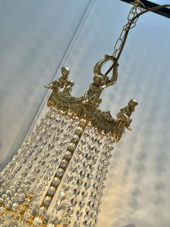 Image 1 of Lámpara de araña grande XL con ángeles putti de cristal SWAROVSKI
