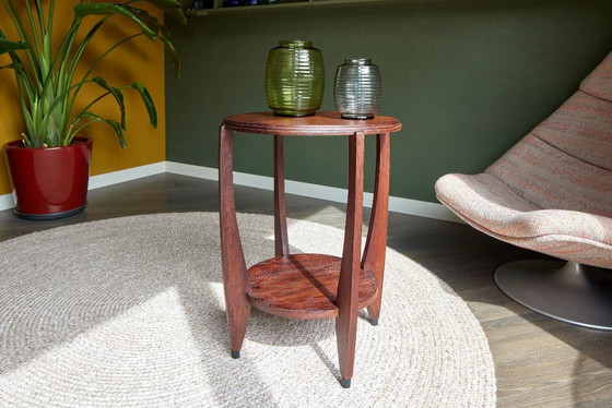 Image 1 of round oak side table Amsterdam School