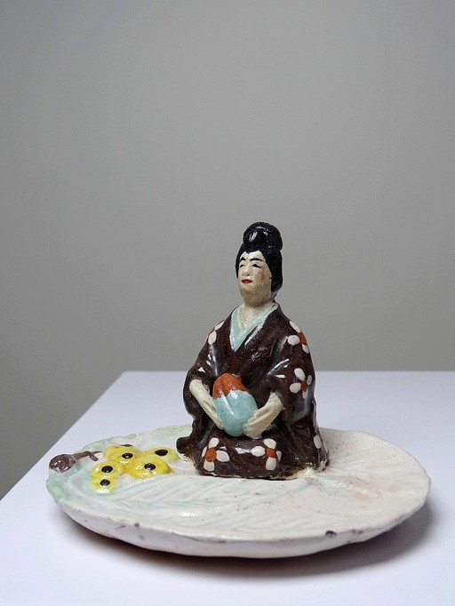 Coupelle Ou Baguier Japonais Ancien Art Populaire En Céramique Signé