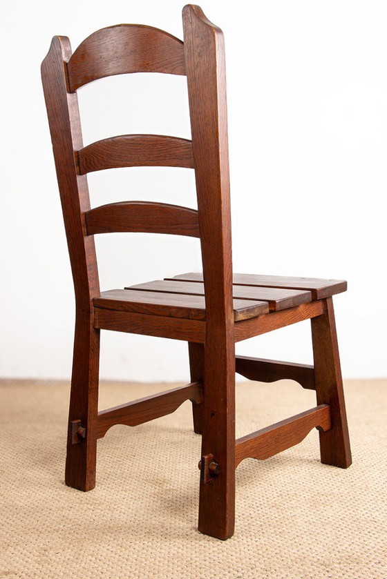 Image 1 of Set di 6 grandi sedie brutaliste in rovere massello, anni '50, nello stile di René Gabriel.