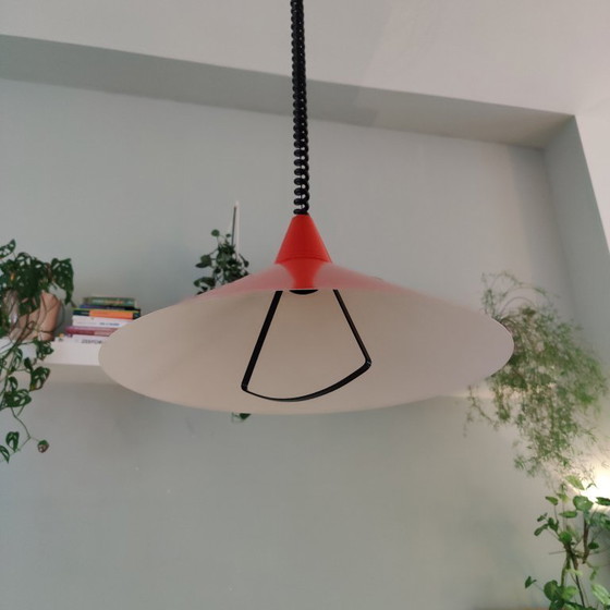 Image 1 of Rote IKEA T710 Pendelleuchte (1970er Jahre), Hexenhut-Modell