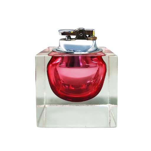 Encendedor de mesa Flavio Poli Murano Sommerso de cristal, década de 1960. Hecho en Italia. – decoratieve objecten