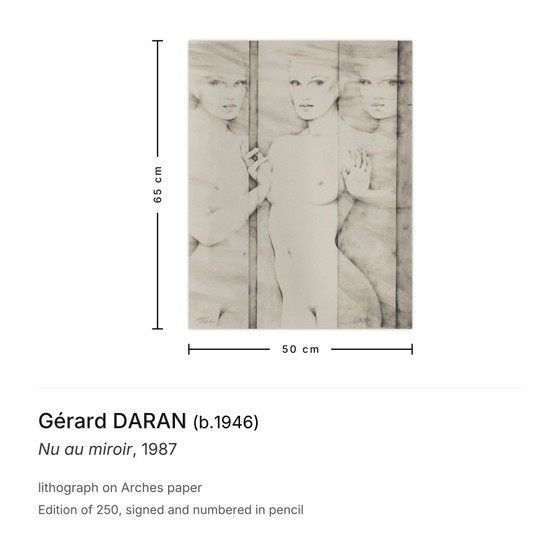 Image 1 of Gérard DARAN Nu au miroir Signed lithograph 1987