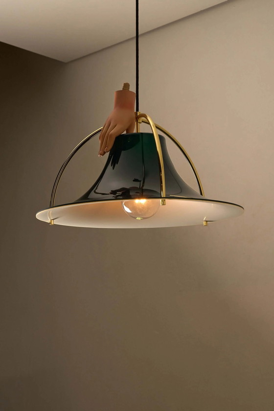 'Single' Acrylic and Brass Pendant by Jo Hammerborg for Fog & Mørup, Denmark, 1960s, Ceiling lights, White (photo 7 of 8)