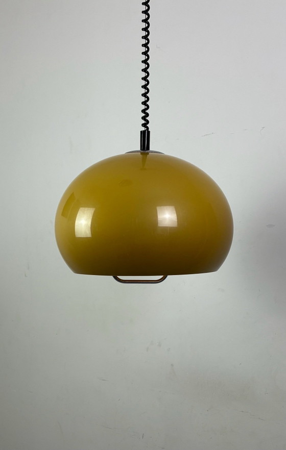 Vintage mushroom Pendant lamp Massive space age, Plastic, Chrome, Orange (photo 2 of 14)