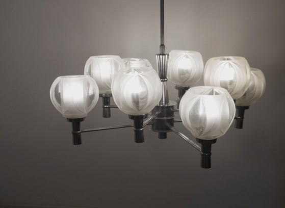 Sputnik Chandelier 8 Light Mid Century Chrome Faceted Glass Globes Ceiling Lamp Space Age Atomic – Metal (photo 19 of 52)