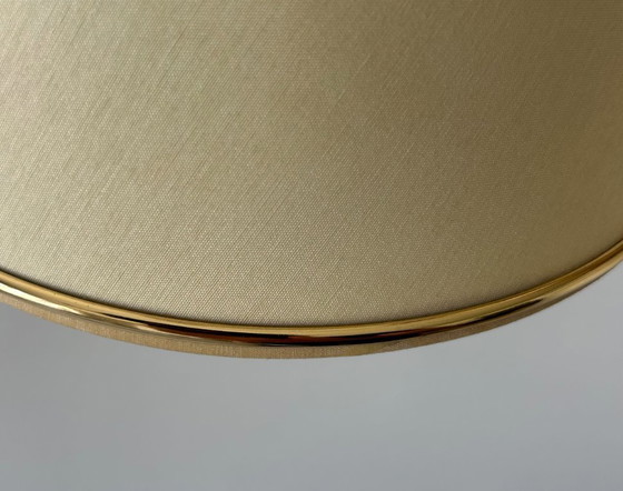 Image 1 of Coppia di applique regolabili vintage, ottone e tessuto beige, Francia 1970