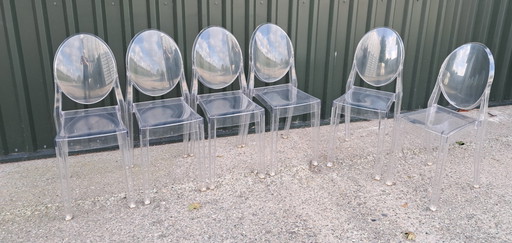 6 Victoria Ghost stoelen van Kartell, ontwerp Philippe Starck