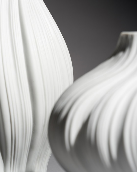 Image 1 of Rosenthal Vase Duo Martin Freyer Bisque Porcelain Plissée Iconic Design 2. Wahl 