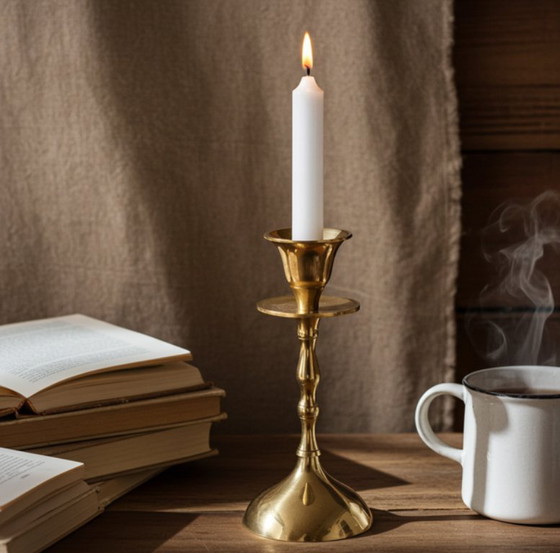 Image 1 of Collectible Mid-Century Brass Candlestick Holder – Elegant Design