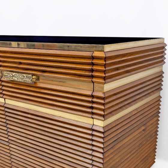 Image 1 of Credenza italiana moderna di metà secolo in ottone e teak, anni '70