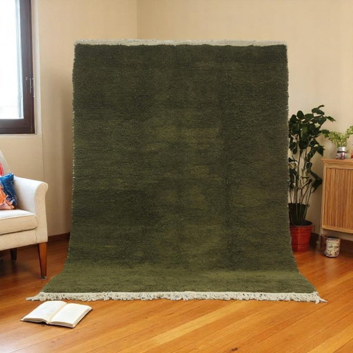 Tapis artisanal vert olive fait main 315cmx215cm 
