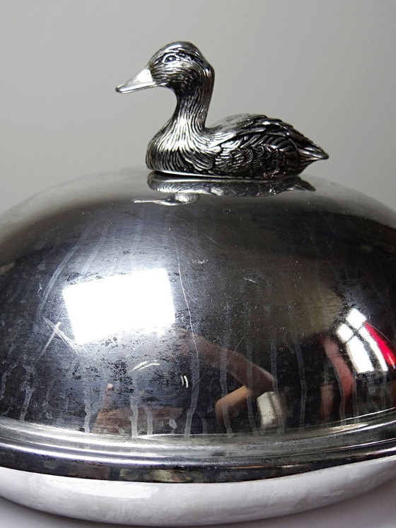 Image 1 of Vintage silver-plated metal foie gras bell with duck handle, 1960s-1980s
