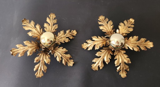 Lámpara de techo estilo Hollywood Regency Florentine, dorada con pan de oro, forjada a mano, diseño floral (photo 2 of 20)