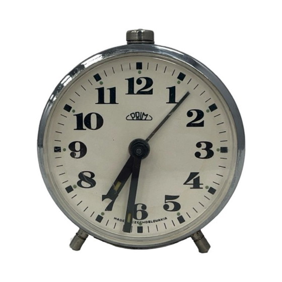 Image 1 of PRIM vintage alarm clock – Czechoslovakia – mechanical – chrome – 1960s/1970s