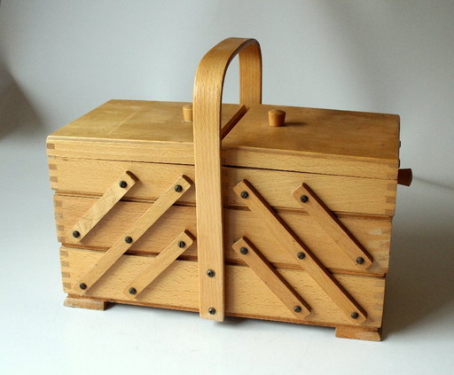 Decorative small wooden sewing box