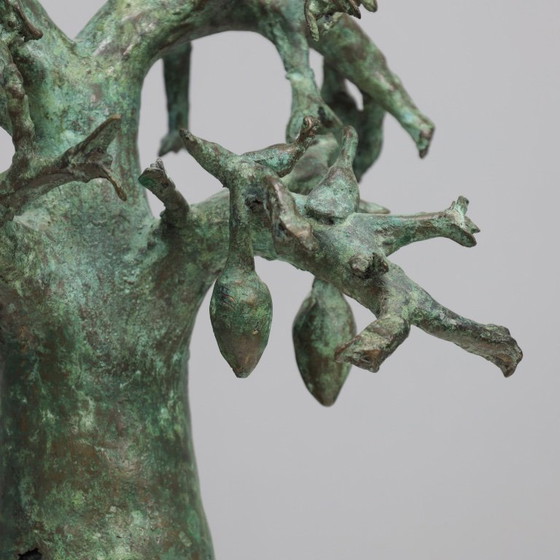 Image 1 of Patinierte Bronzeskulptur eines Baobabbaums mit Vögeln, signiert TM, 1980er Jahre
