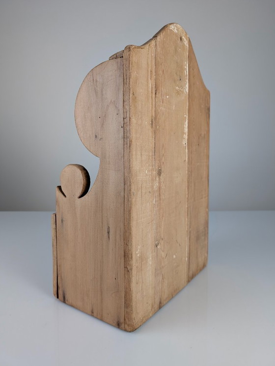 Image 1 of Hand-Carved Folk Art Pine Cutlery Rack with Drawer, 1950s