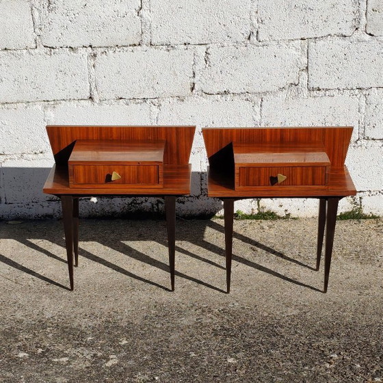 Paar Mid-Century Modern Nachttische aus Holz, Messing, Braun, Mid Century Modern (Foto 2 von 13)