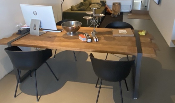 Zanotta RAW Tisch, Esstische, Polierter Stahl, Holz, Braun (Foto 4 von 5)