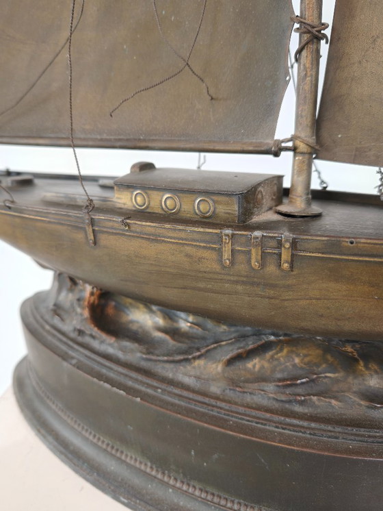Image 1 of Rare Brass Sailing Ship – Signed and Made in 1912