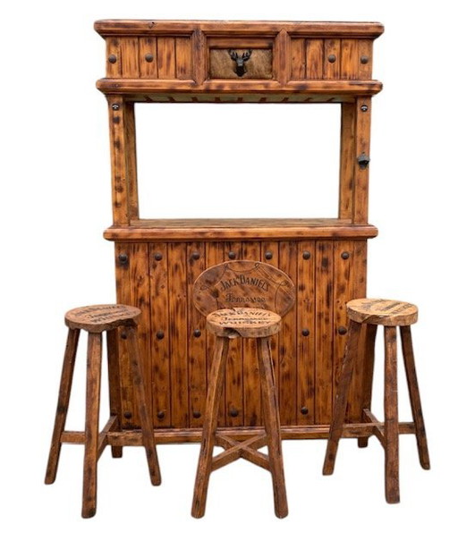 Solid wood bar with stools