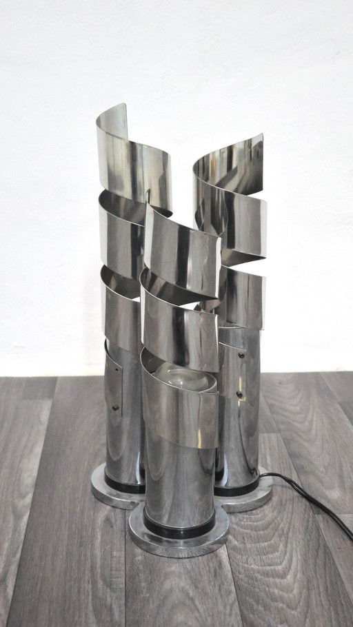 Max Sauze Spiral Chrome Steel Design Table Lamp, 1970s Attr.