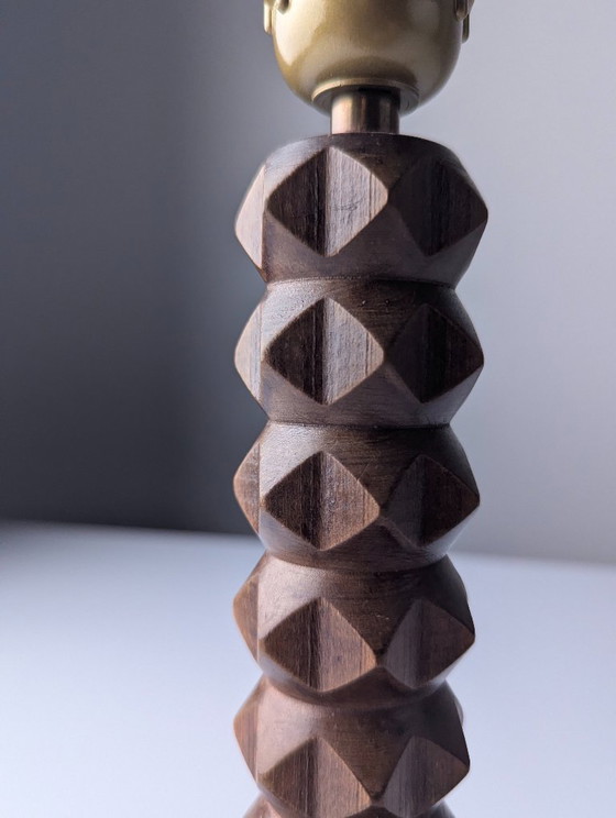 Image 1 of Charles Dudouyt Table Lamp, Oak with Parchment Leather Shade, France, 1950s