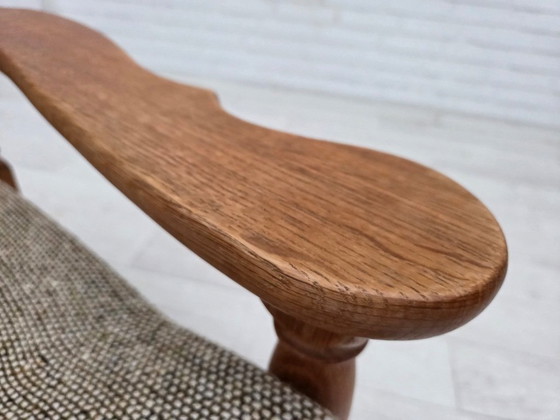 Image 1 of Fauteuil danois des années 1970, tissu d'ameublement d'origine en laine, bois de chêne massif.