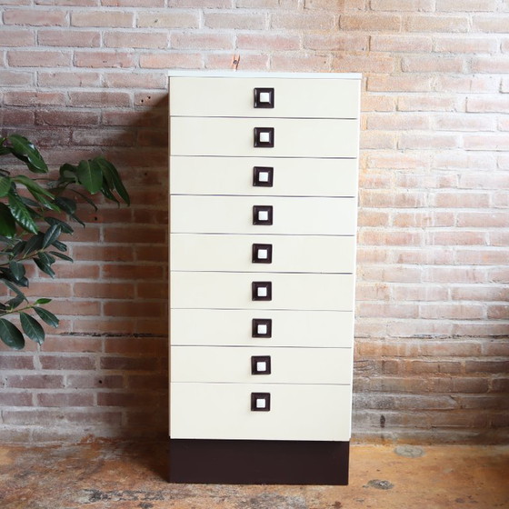 Image 1 of Vintage ladekast post modern space age bruine creme jaren 70