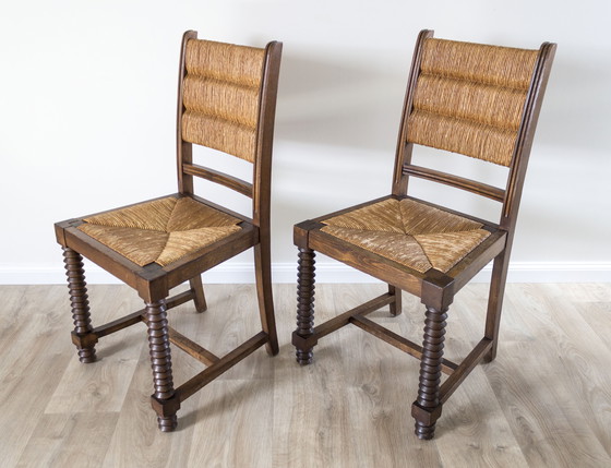 Image 1 of Set of 2 Charles Dudouyt-Style Mid - Century Brutalist Chairs - France, 1950s