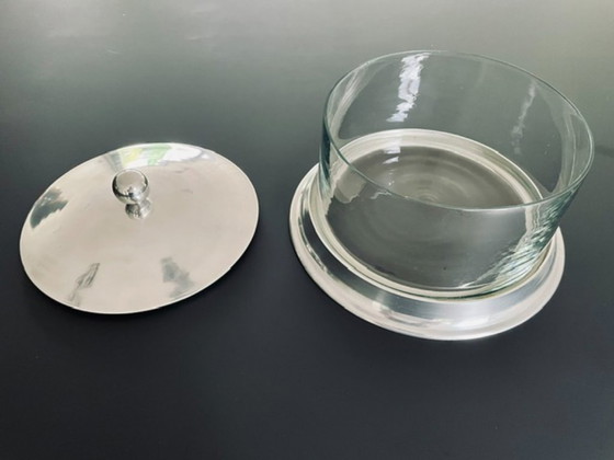 Image 1 of Vintage voorraadpot met aluminium deksel en glazen cilinder