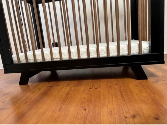 Image 1 of Lettino per neonati in arrivo, nero, con materasso Aerosleep - Regolabile