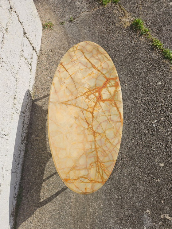 Image 1 of French Vintage oval Onyx Marble and Brass Coffee Table-Marble Cocktail Table-Lounge Table-Style Louis XV-60s