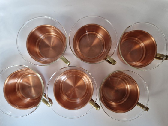 Image 1 of Tea Glasses in copper baskets.Schott&Mainz Germany.