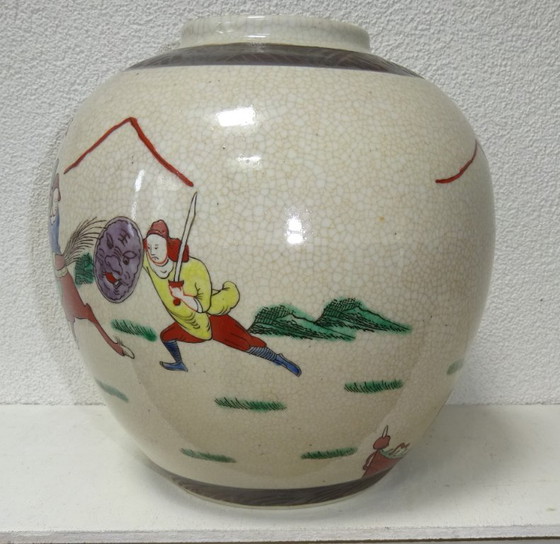 Vasi asiatici craquelé con decorazione di guerrieri, set di 3, Ceramica, Crema, Aziatisch (foto 9 di 15)