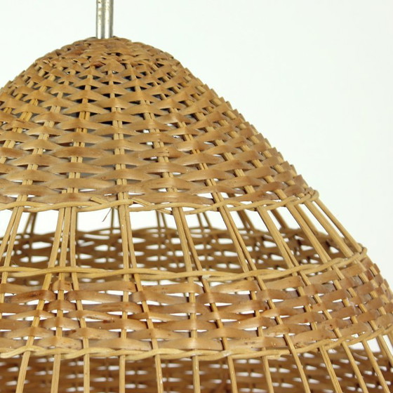 Image 1 of Lampada da soffitto vintage in rattan, Cecoslovacchia, anni '60
