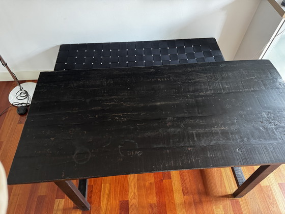 Image 1 of Magnifique table avec banque en bois de schiste ancien