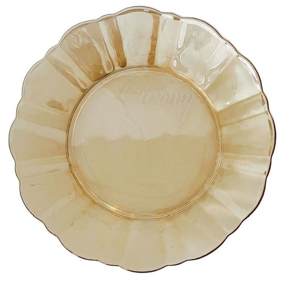 Image 1 of Service de dix assiettes à dessert Crowny, décor pêche nacré, années 1960