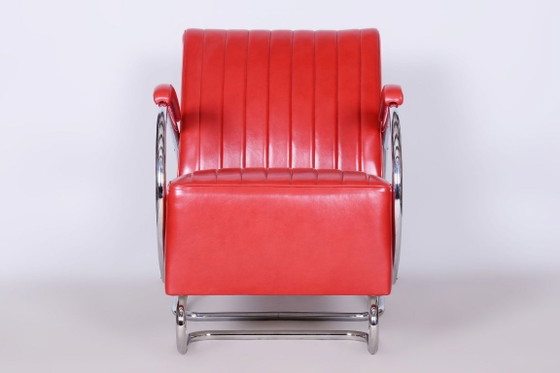 Coppia di poltrone Bauhaus restaurate, di Hynek Gottwald, in pelle, ceche, anni '30. – Leather, Metal (photo 9 of 17)