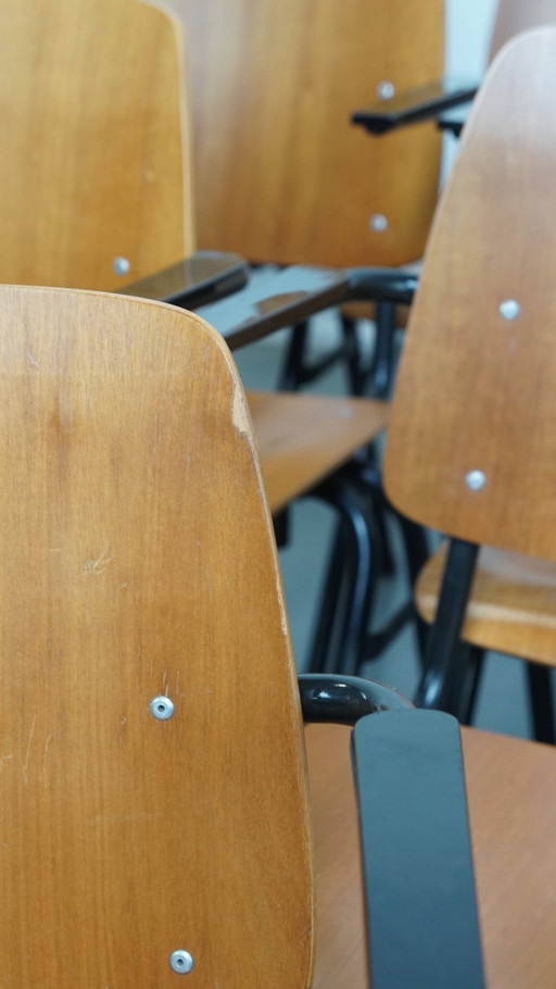 12x chaise d'école/de cantine/de salle à manger Marko, design hollandais, des années 1960, avec accoudoirs