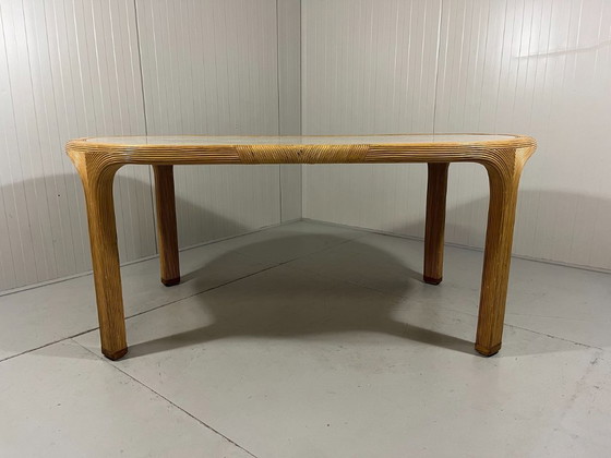 Image 1 of Vivai del Sud rattan and travertine dining table, Italy, 1960s