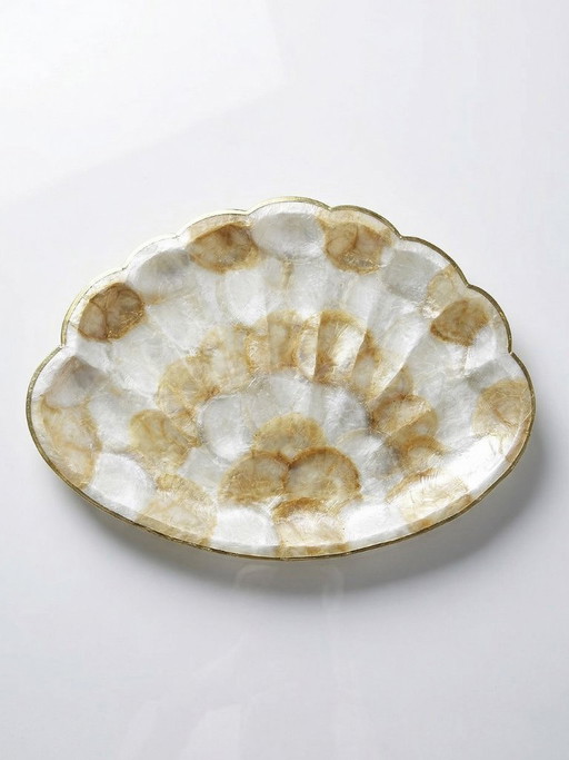 Large vintage mother-of-pearl and brass shell-shaped tray or catchall