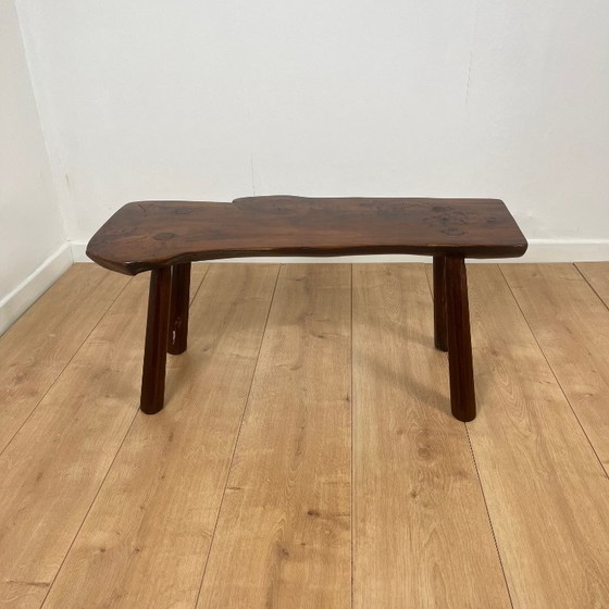 Image 1 of Rustic bench in solid elm, wabi sabi style, Mid-20th century.