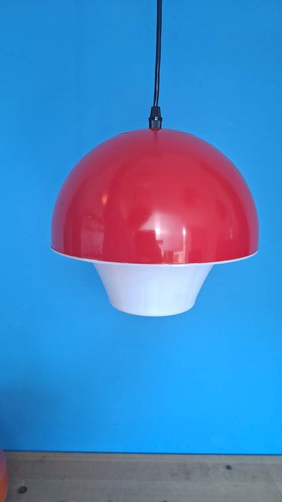 Image 1 of Red vintage space age massive mushroom pendant lamp