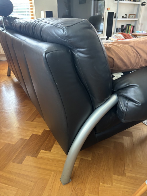 Zwart leren bank 3 persoon 