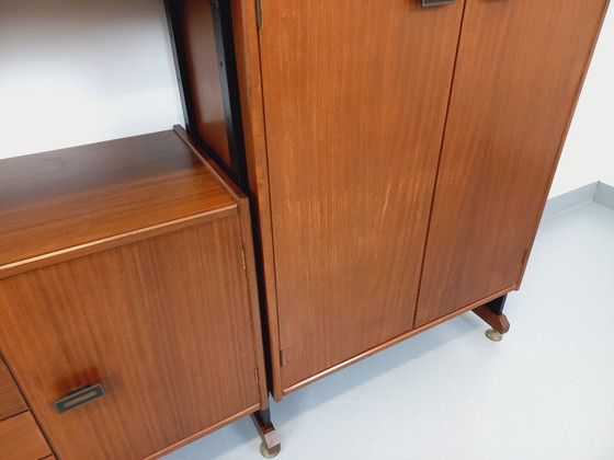 Image 1 of Vintage Italian teak and metal double modular bookshelf from the 60s